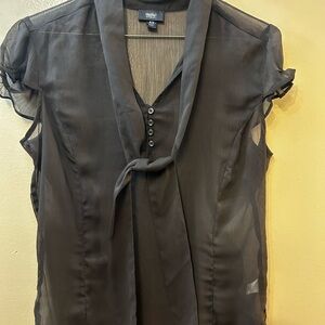 Mission Black Sheer Tie-Neck Blouse